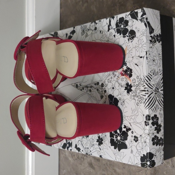 Ruby Red Suede Strap Chunky Heels - Picture 5 of 8